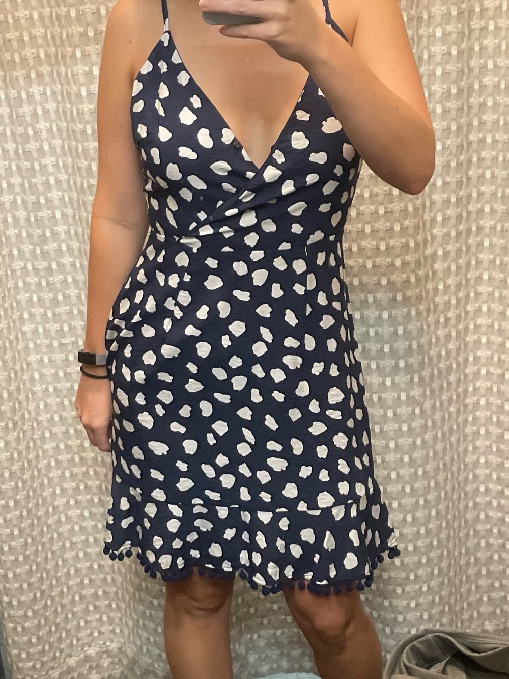 THML Navy and White Spotted Wrap-Style Mini Dress